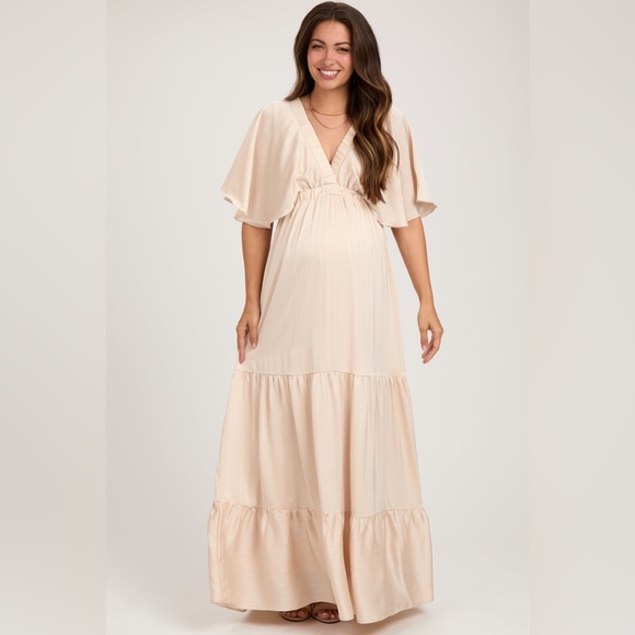 Pinkblush Dresses & Skirts - Pinkblush pinstripe satin ruffle flutter maxi dress nwt